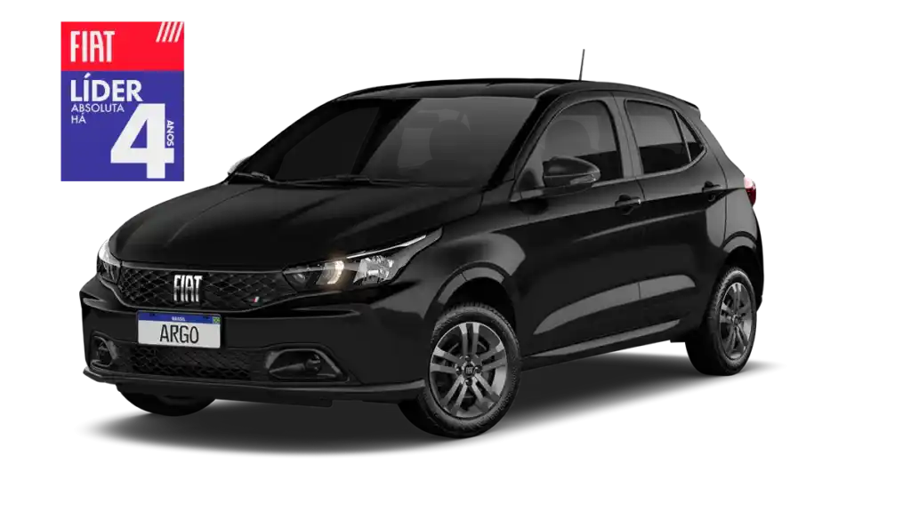 Fiat Argo preto, design moderno e boa eficiência no consumo de combustível.