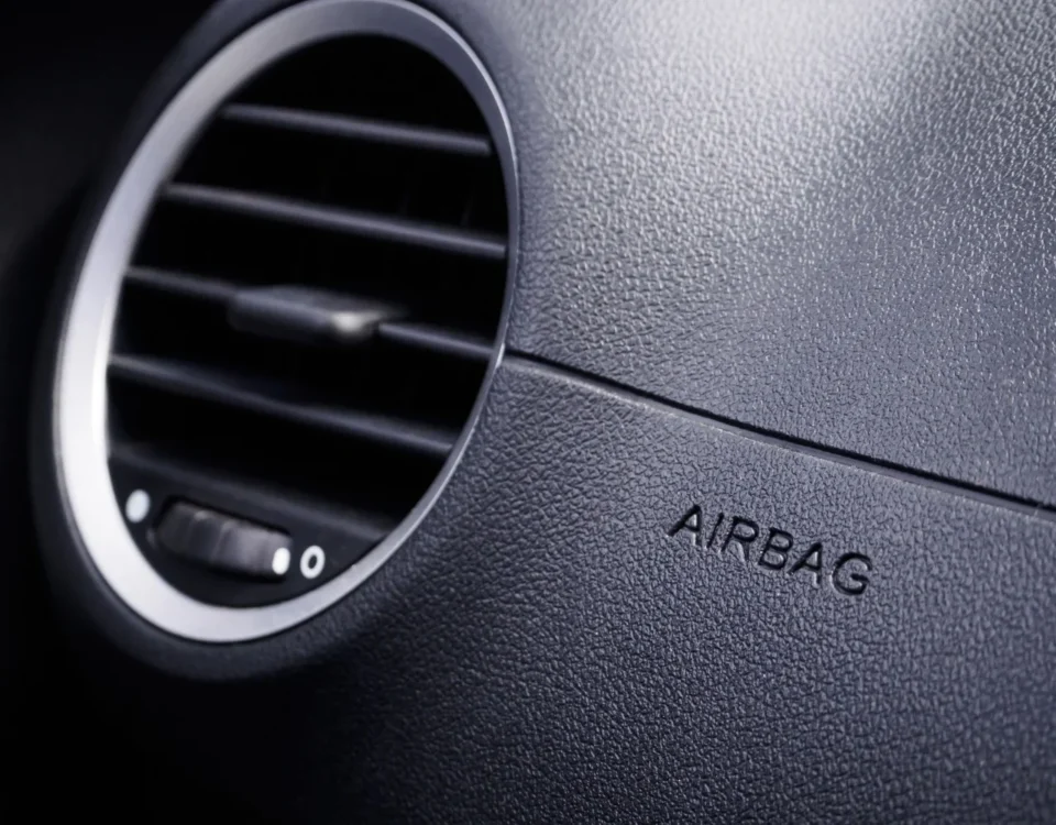 Detalhe do painel de carro com inscrição airbag e saída de ventilação